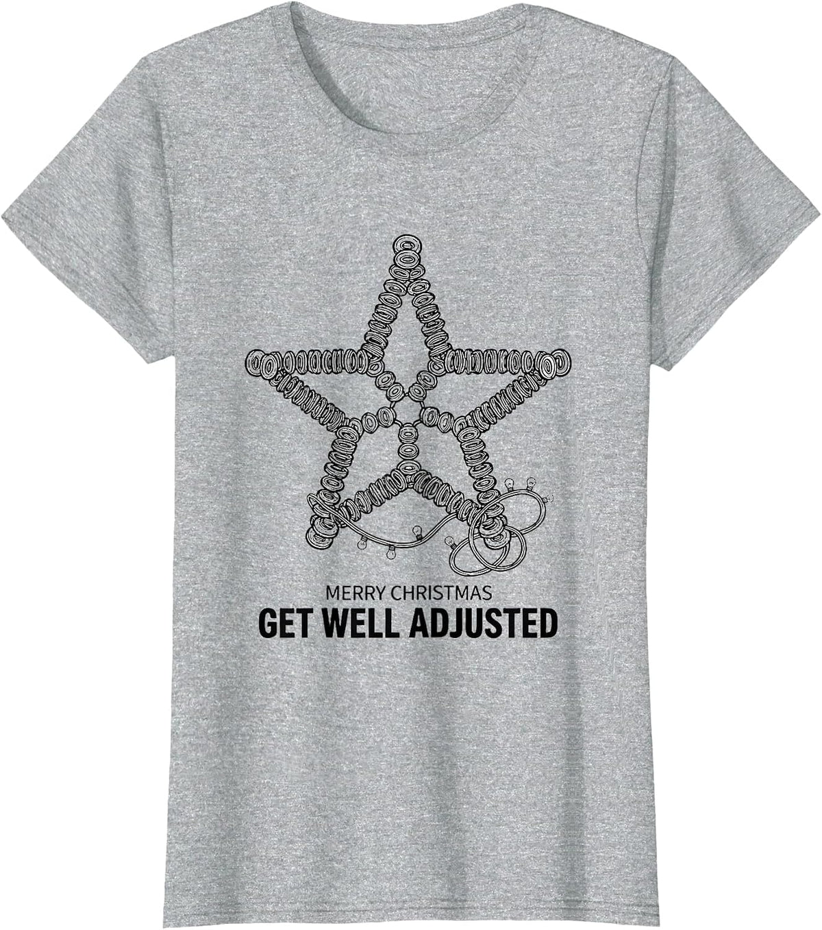 Women's Merry Christmas, Get Well Adjusted Funny Chiropractor T-Shirt - Heather Grey