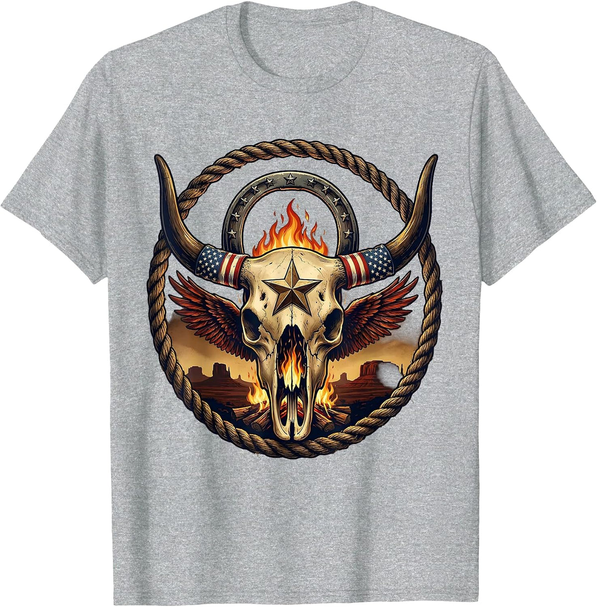 Men's Campfire Under Starry Desert Sky Western Graphic T-Shirt - Heather Grey
