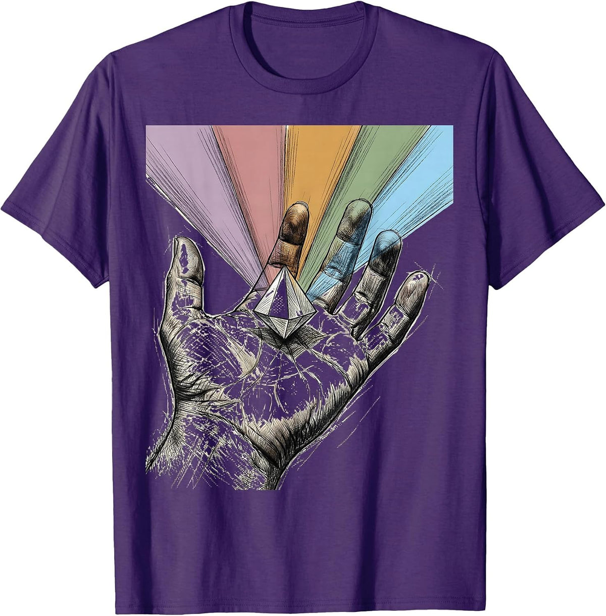 Autism Awareness Crystal Prism Spectrum Hand Art T-Shirt - Purple