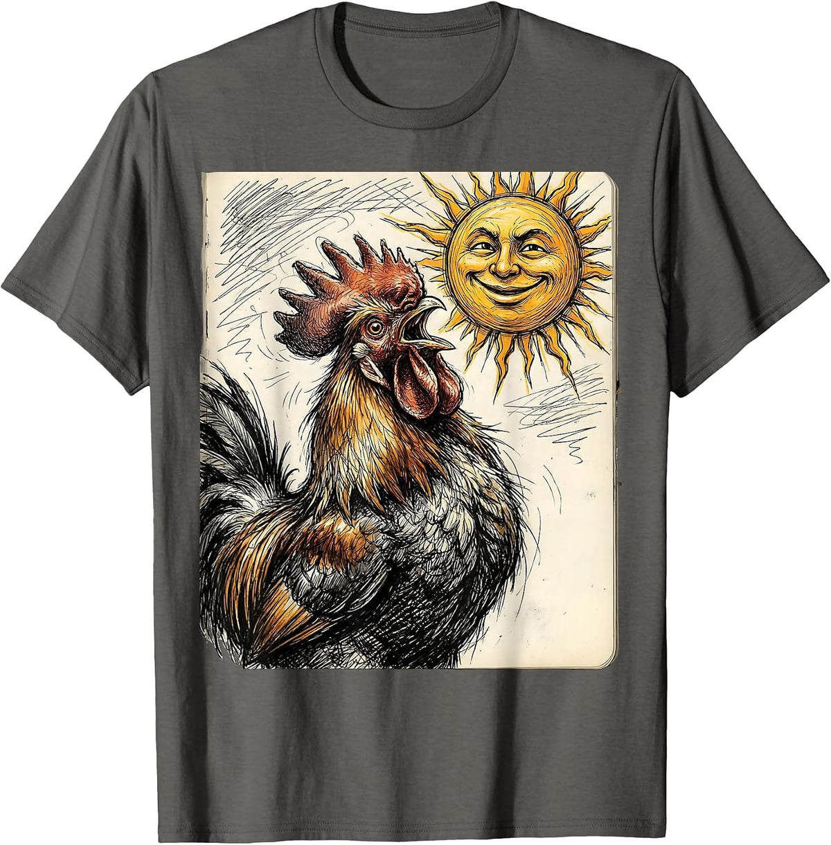 Smug Rooster Crowing at Noon Sarcastic Design T-Shirt - Asphalt Grey