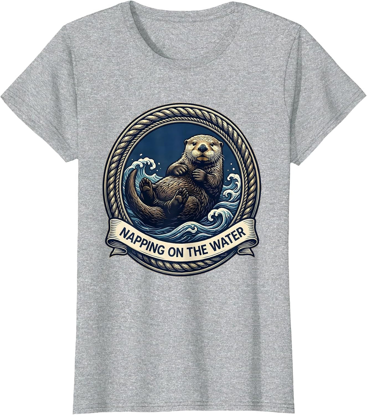 Women's Napping on the Water Sea Otter Design T-Shirt - Heather Grey