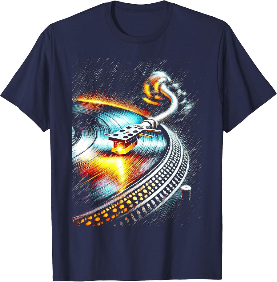 Vinyl Record Turntable Analog DJs, Audiophiles, Music Lovers T-Shirt - Navy Blue