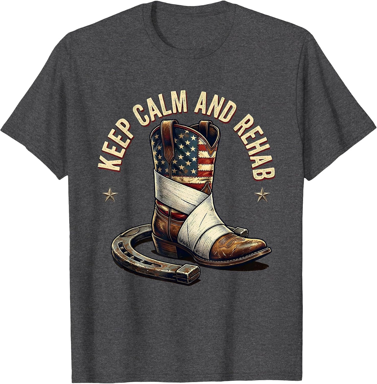 Keep Calm and Rehab Physical Therapy Design T-Shirt - Dark Heather Grey