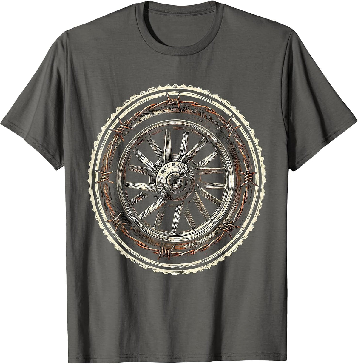 Men's Freedom Rider Motorcycle Wheel Barbed Wire Design T-Shirt - Asphalt Grey