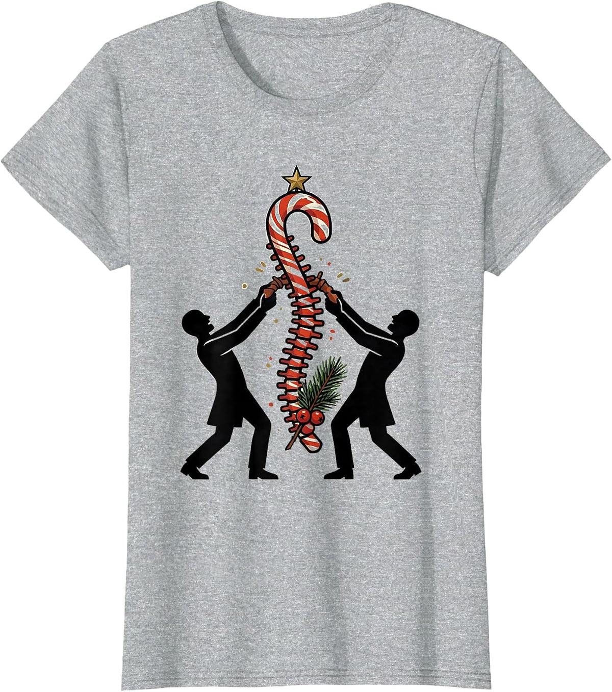 Chiropractor Spine Candy Cane Occupational Humor Christmas T-Shirt - Heather Grey