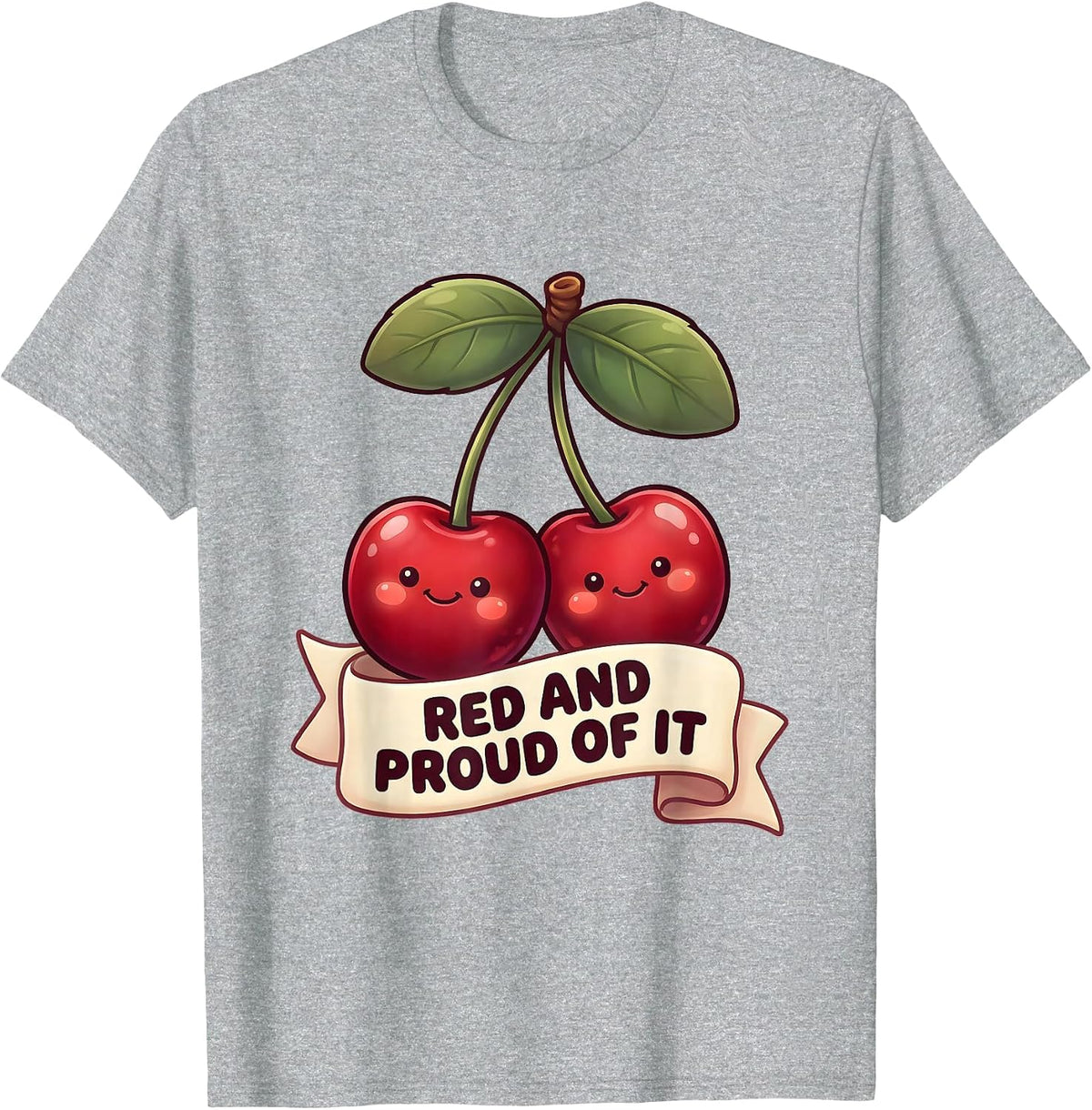 Men's Red and Proud of It Cherry Graphic Design T-Shirt - Heather Grey