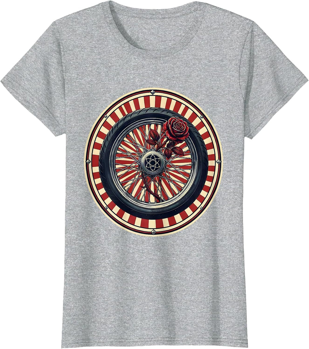 Motorcycle Wheel Rose Spokes Graphic Design T-Shirt - Heather Grey