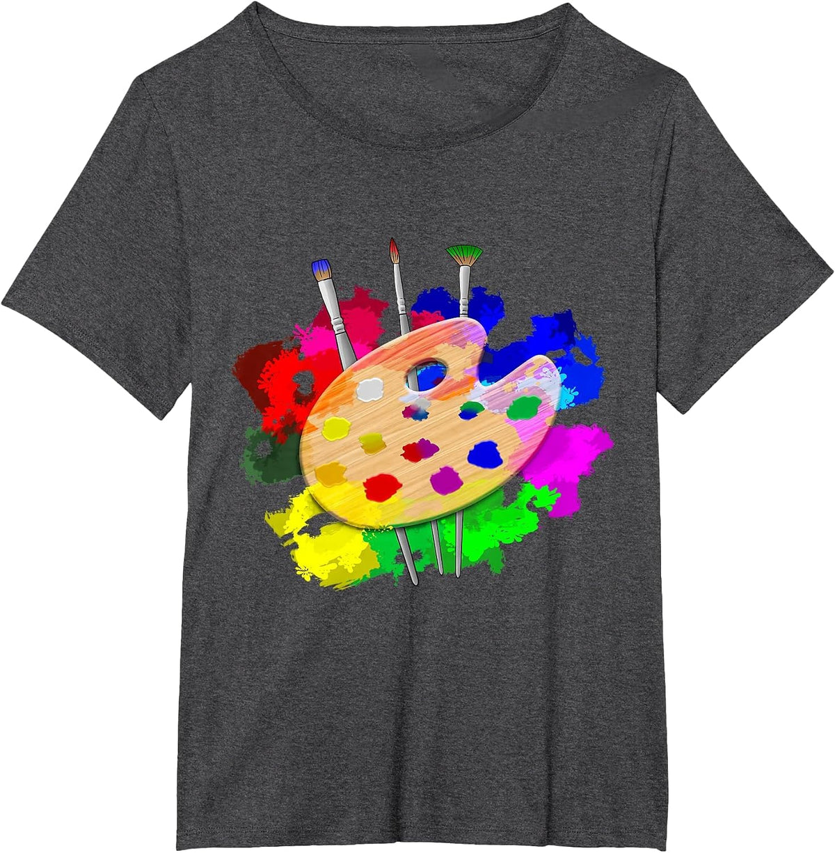 Artist Paint Palette and Brushes Art T-Shirt - Dark Heather Grey
