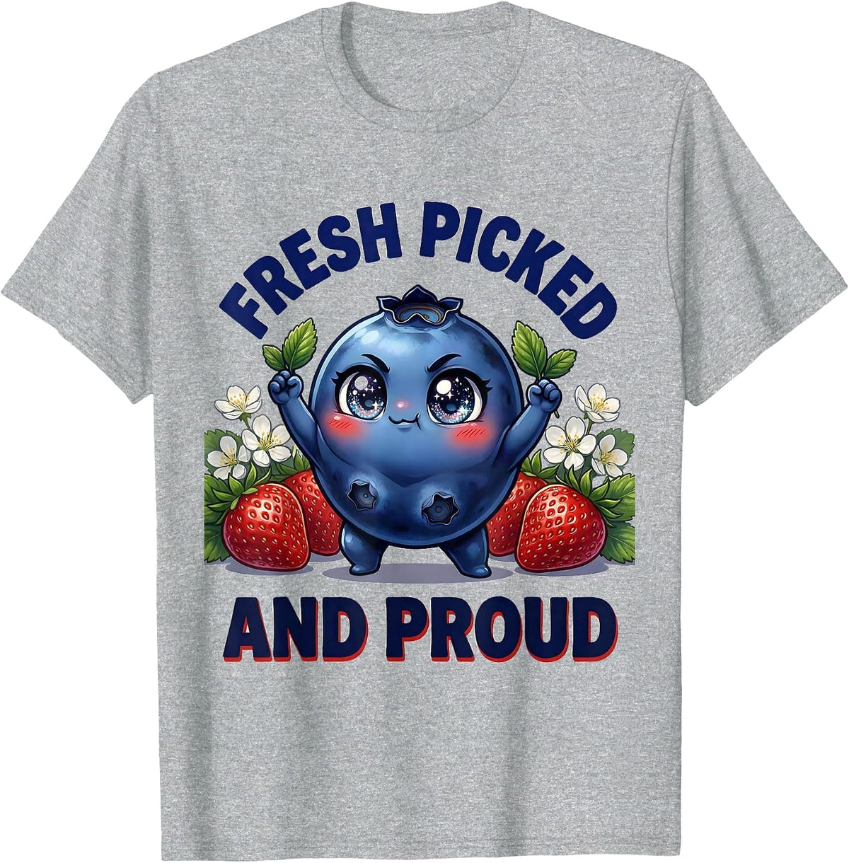 Men's Red White and Blueberries Fresh Picked Design T-Shirt - Heather Grey