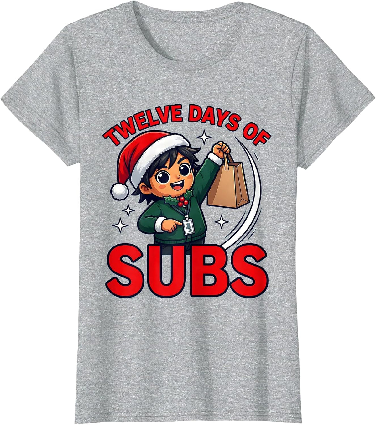Women's TWELVE DAYS OF SUBS Funny Substitute Teacher Christmas T-Shirt - Heather Grey