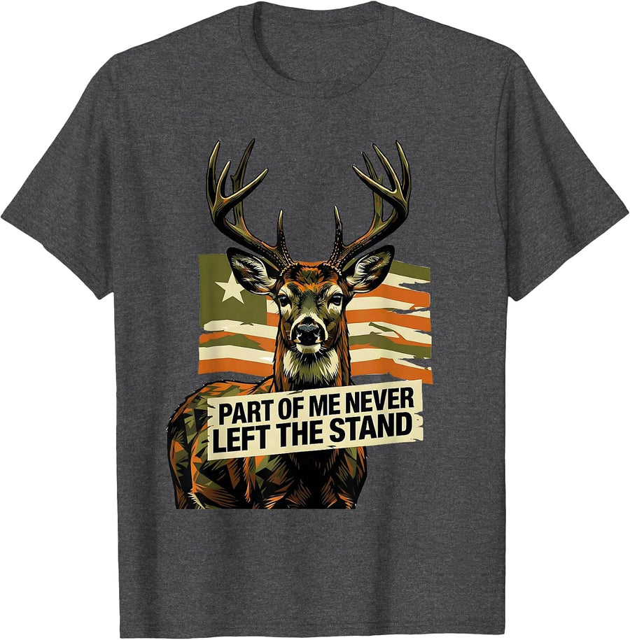 Men's Part Of Me Never Left The Stand Camo Deer Hunting Dad Gift T-Shirt - Dark Heather Grey
