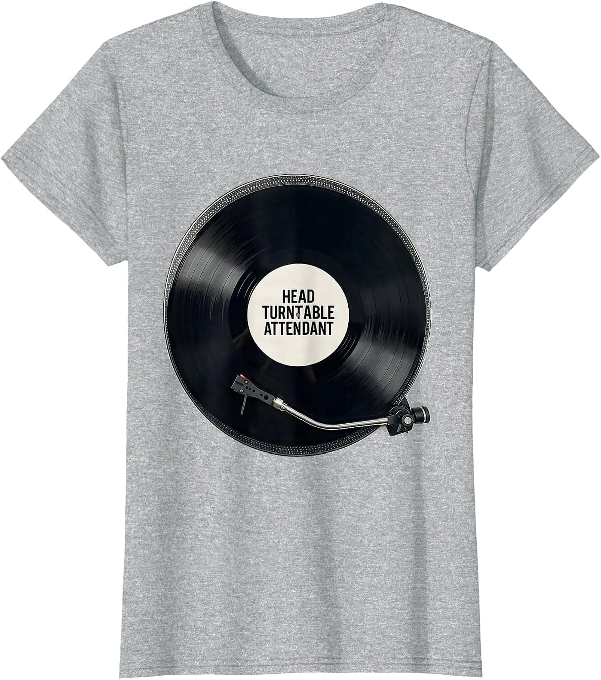 Women's Head Turntable Attendant Minimalist Vinyl Record Collector T-Shirt - Heather Grey