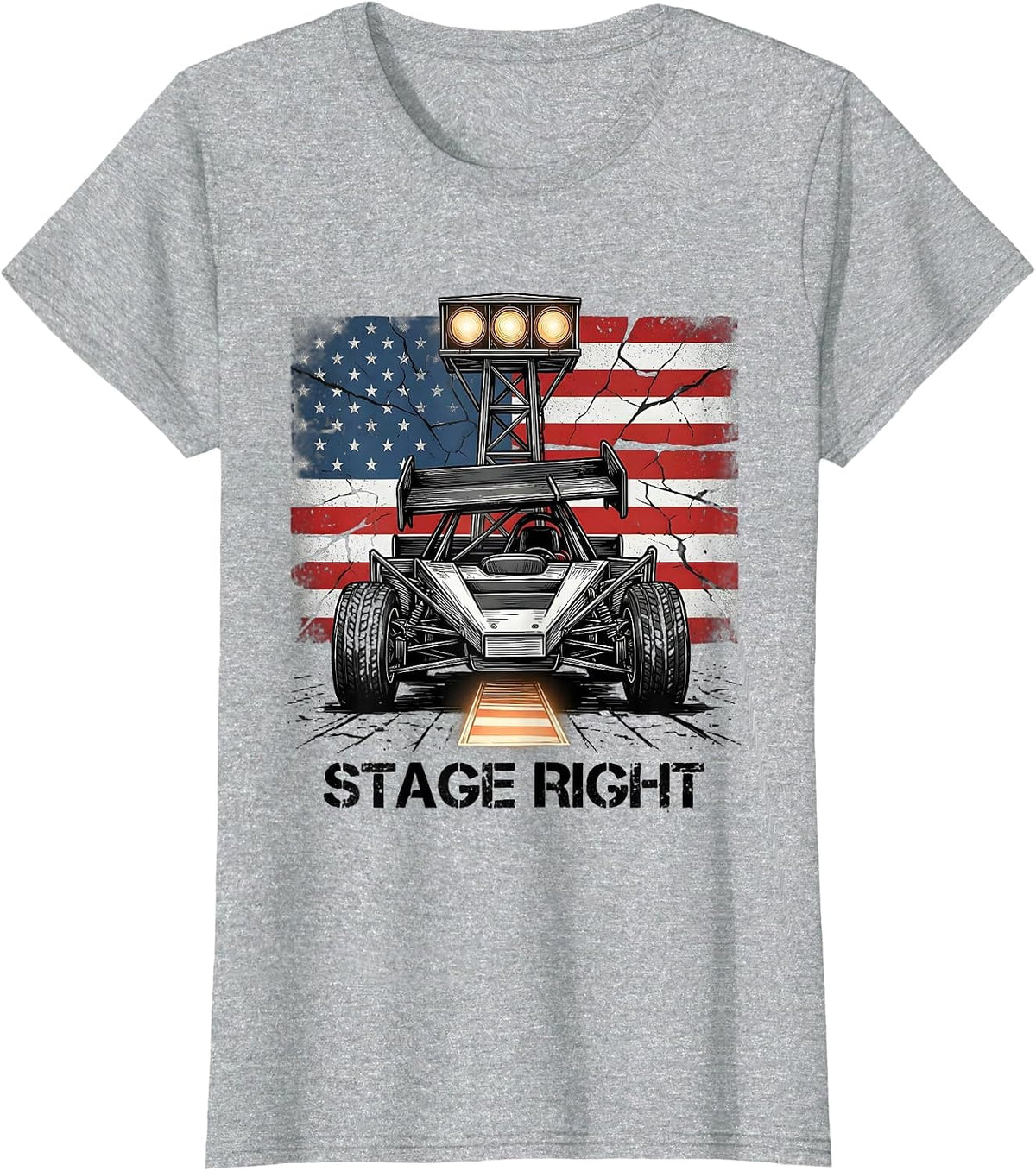 Stage Right Patriotic Sprint Car Racing American Flag RC T-Shirt - Heather Grey