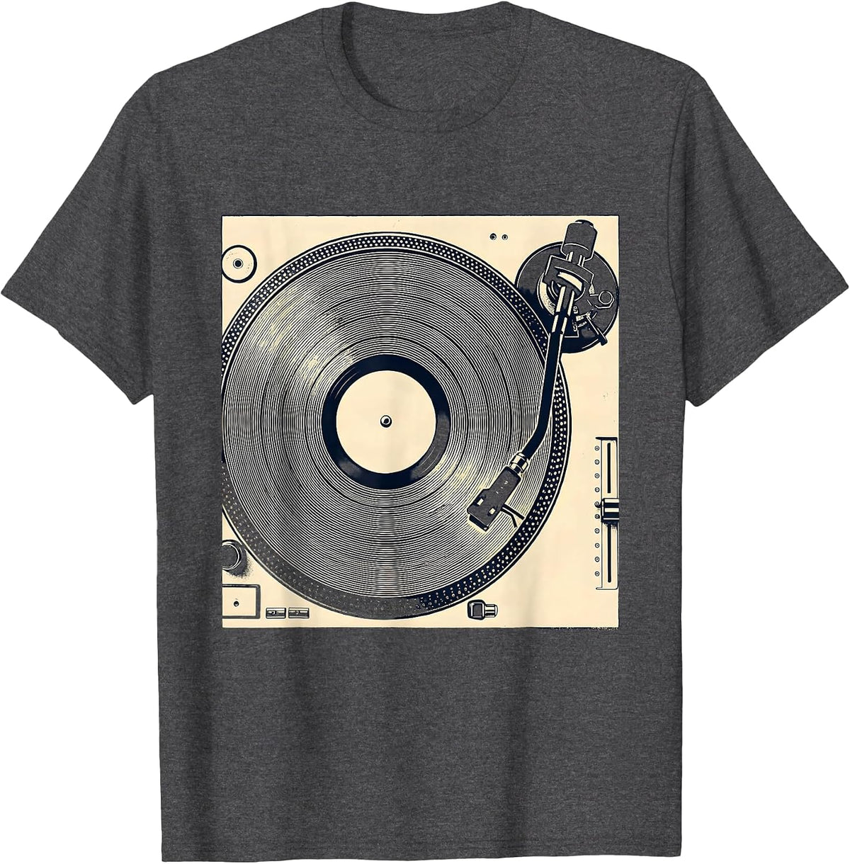 Vinyl Turntable Deck Record Collector Enthusiast Pride T-Shirt - Dark Heather Grey