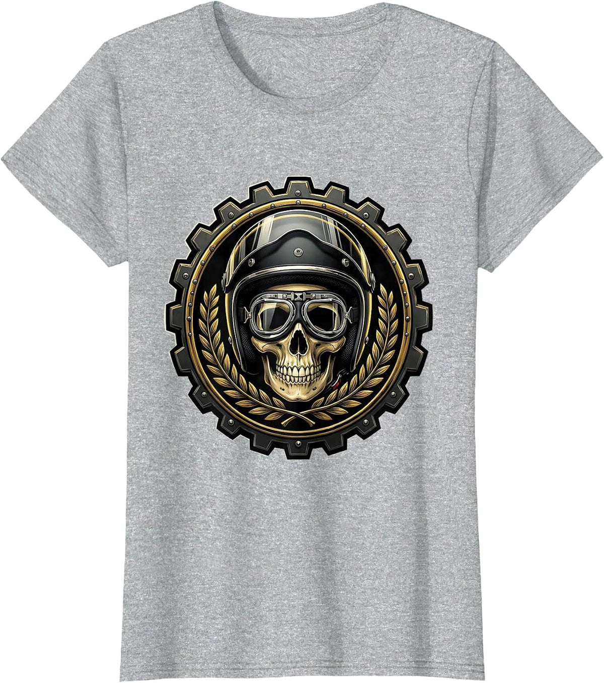Skull Motorcycle Helmet and Goggles Biker Graphic T-Shirt - Heather Grey