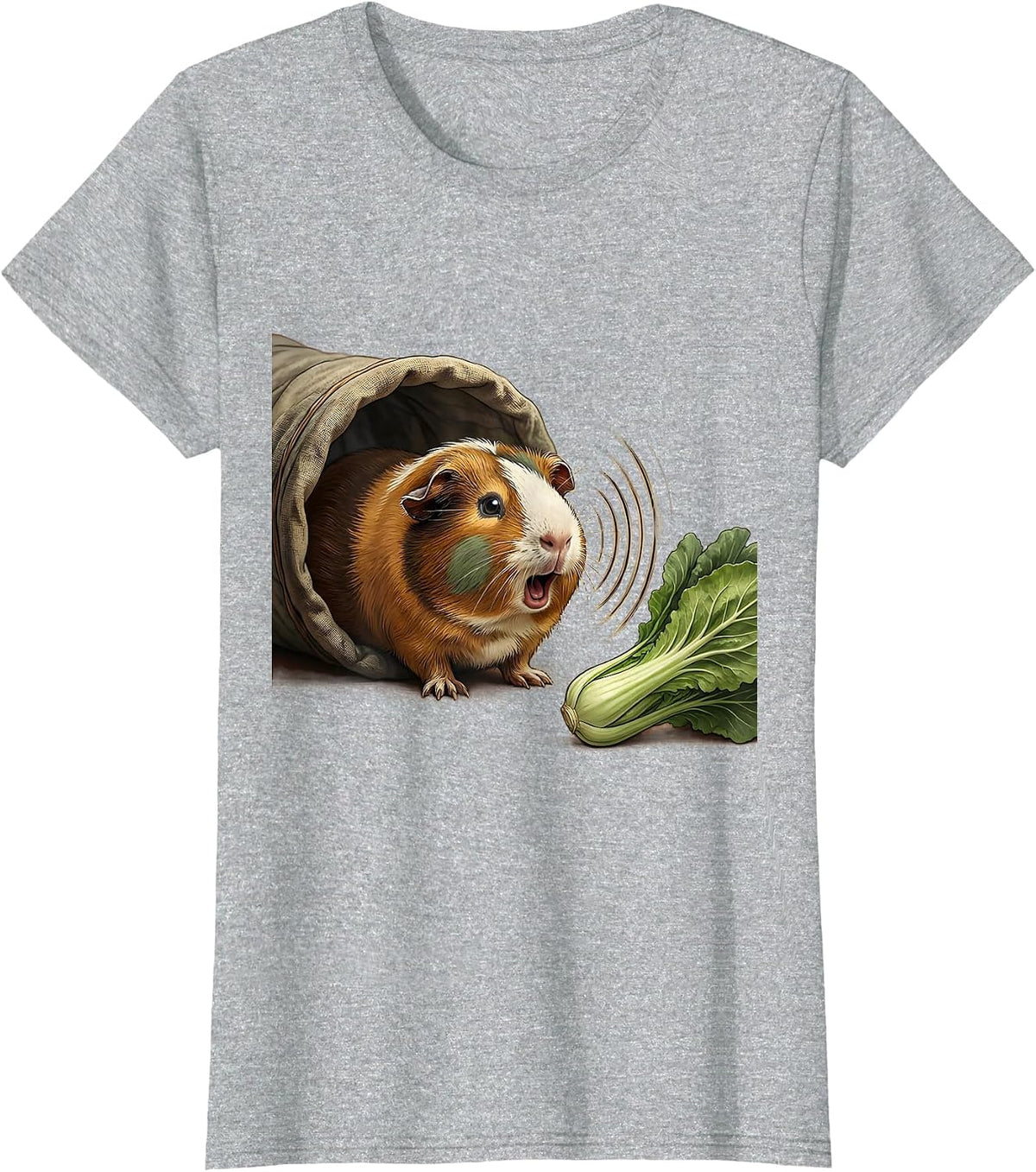 Tailless Guinea Pig Eating Leaf Funny Pet Lover T-Shirt - Heather Grey