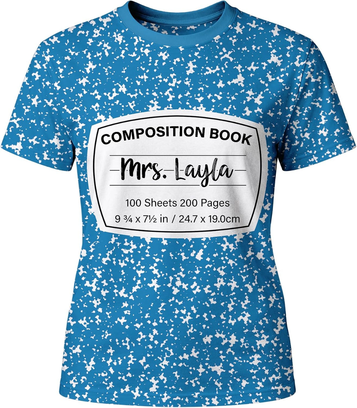 Custom Composition Notebook T-Shirt with Name, Teacher Shirt for Women Men, Teacher Appreciation Gift, Book Lover Tee - Blue