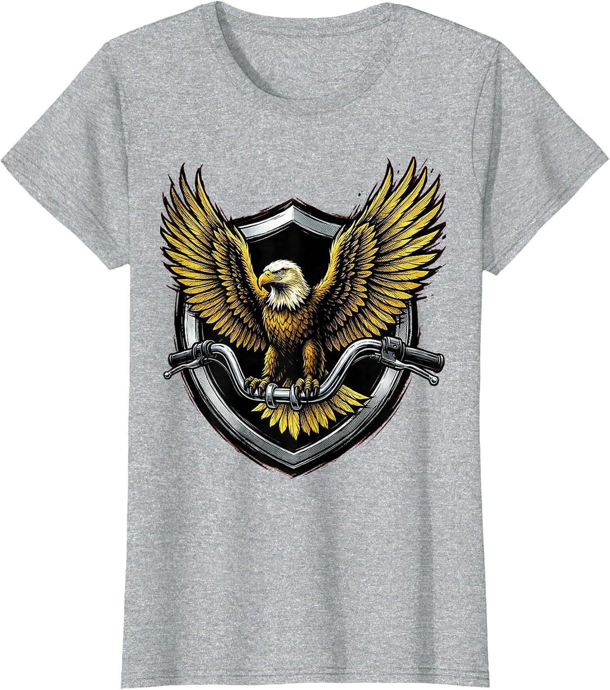 Eagle on Chrome Motorcycle Handlebar Biker Design T-Shirt - Heather Grey