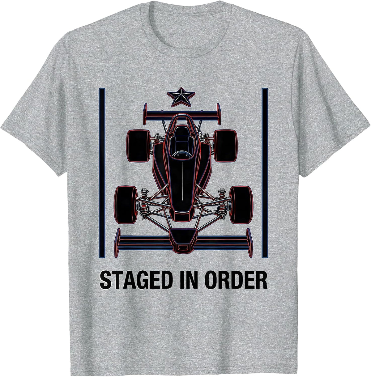 Men's Staged In Order Exploded RC Dragster American Flag Racing T-Shirt - Heather Grey