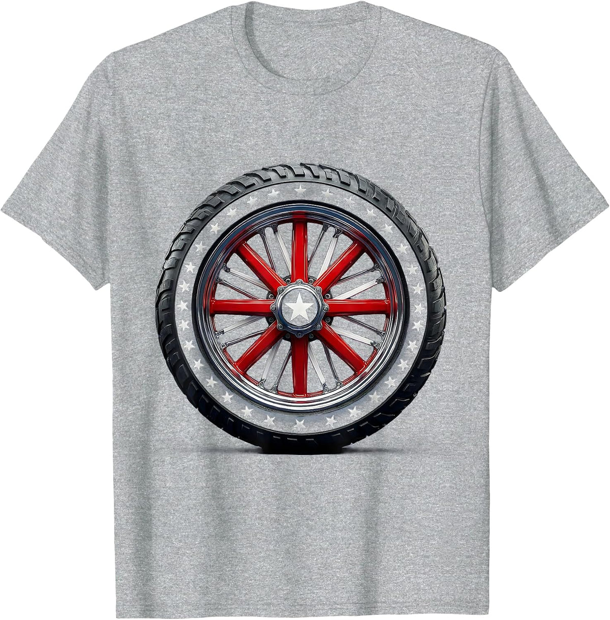 Men's American Flag Motorcycle Wheel Patriotic Design T-Shirt - Heather Grey