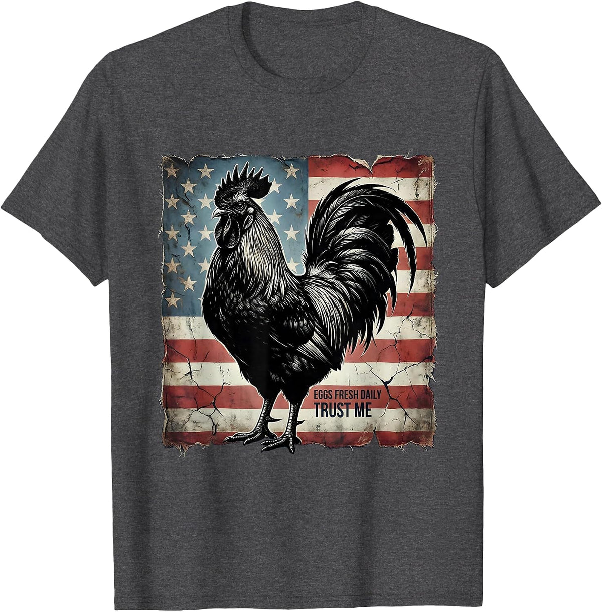 Eggs Fresh Daily Trust Me Funny Chicken Design T-Shirt - Dark Heather Grey