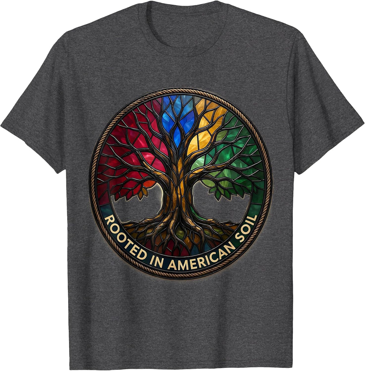 Men's Rooted in American Soil Patriotic Design T-Shirt - Dark Heather Grey