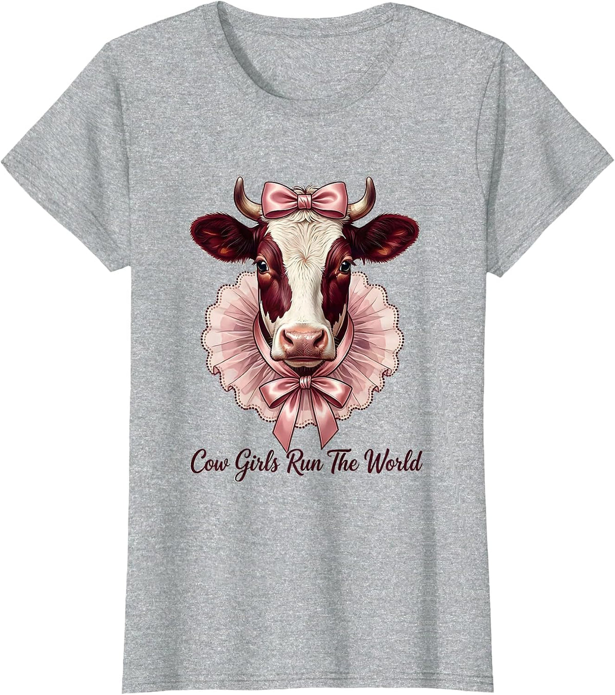 Women's Cow Girls Run The World Cattle Ranch Design T-Shirt - Heather Grey