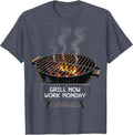 Grill Now Work Monday Labor Day Design T-Shirt - Heather Blue