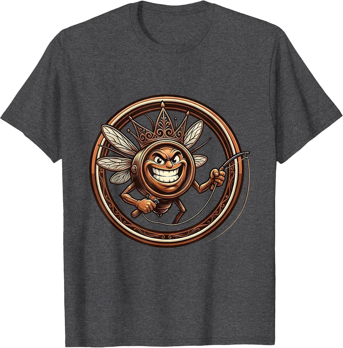 Fly Fishing Reel Filigree Illustration T-Shirt - Dark Heather Grey