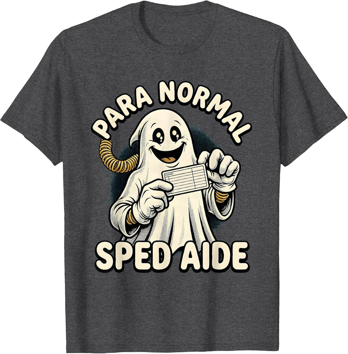Men's Para Normal SPED Aide Retro Cartoon Ghost Halloween T-Shirt - Dark Heather Grey