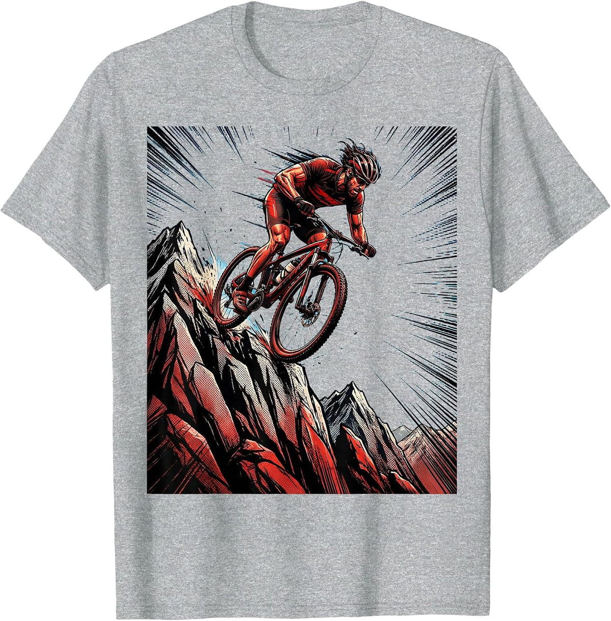 Men's Cyclist Cresting Mountain Summit Graphic T-Shirt - Heather Grey
