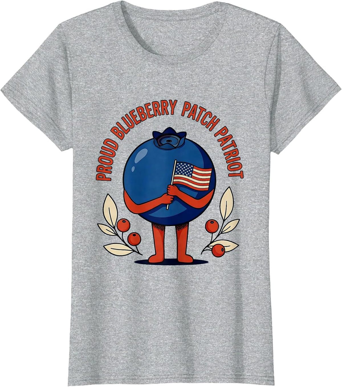 Women's Proud Blueberry Patch Patriot Red White Blue Design T-Shirt - Heather Grey
