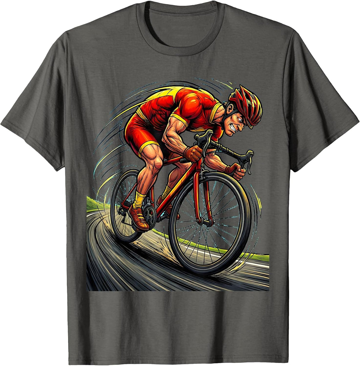 Men's Cyclist Cornering Hard Graphic Design T-Shirt - Asphalt Grey