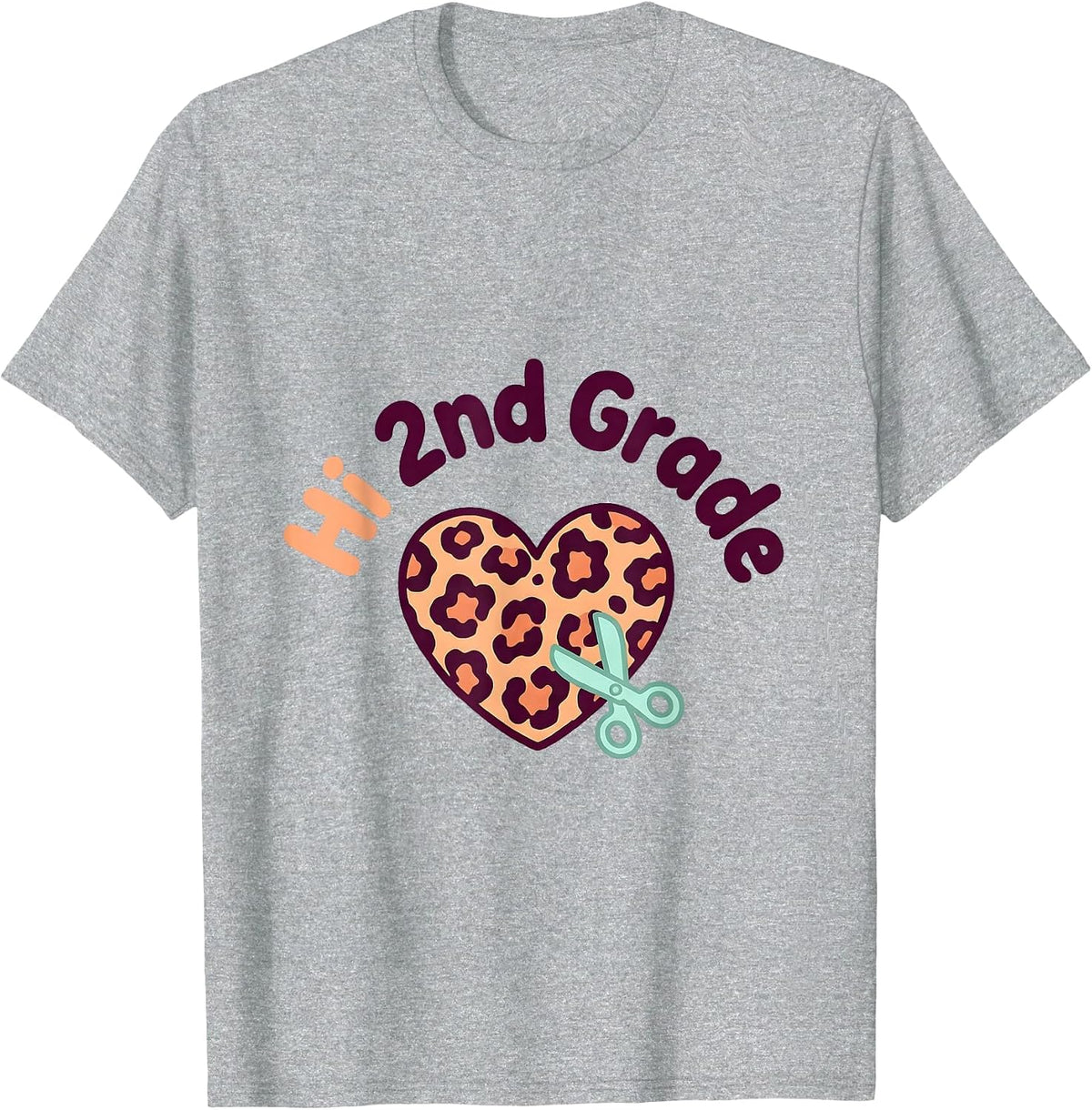 Men's Hi 2nd Grade Cute Kawaii Leopard Heart Back To School T-Shirt - Heather Grey