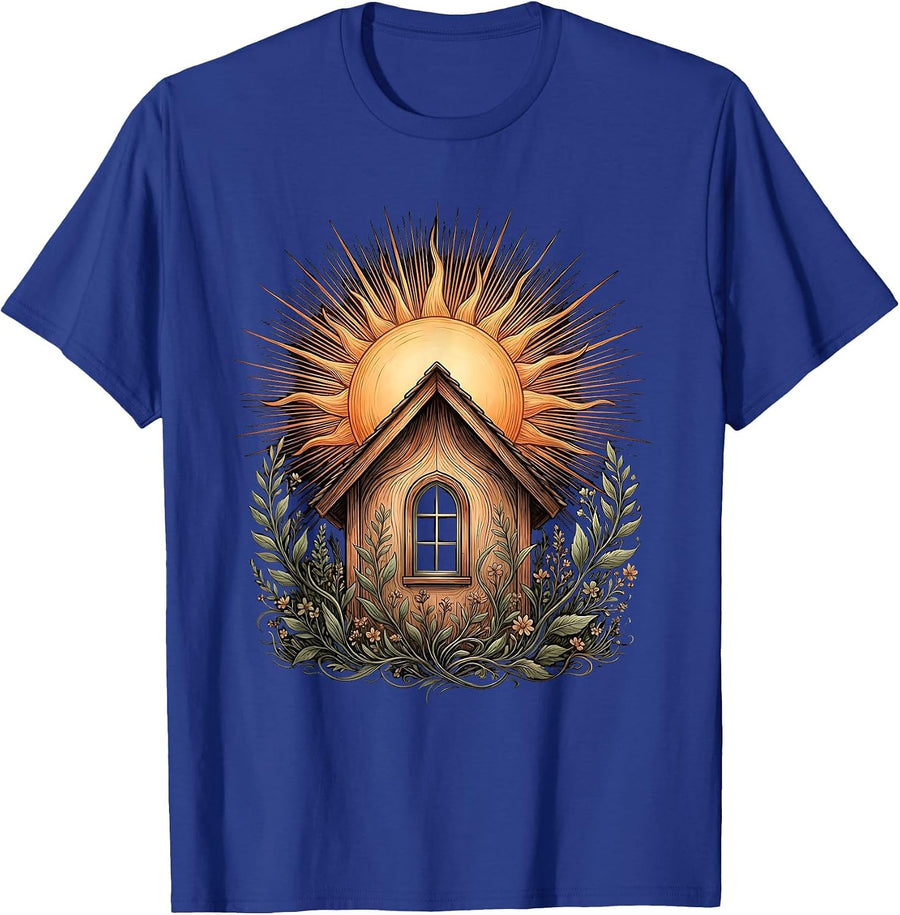 Special Education Teacher Schoolhouse Sunrise Design T-Shirt - Royal Blue
