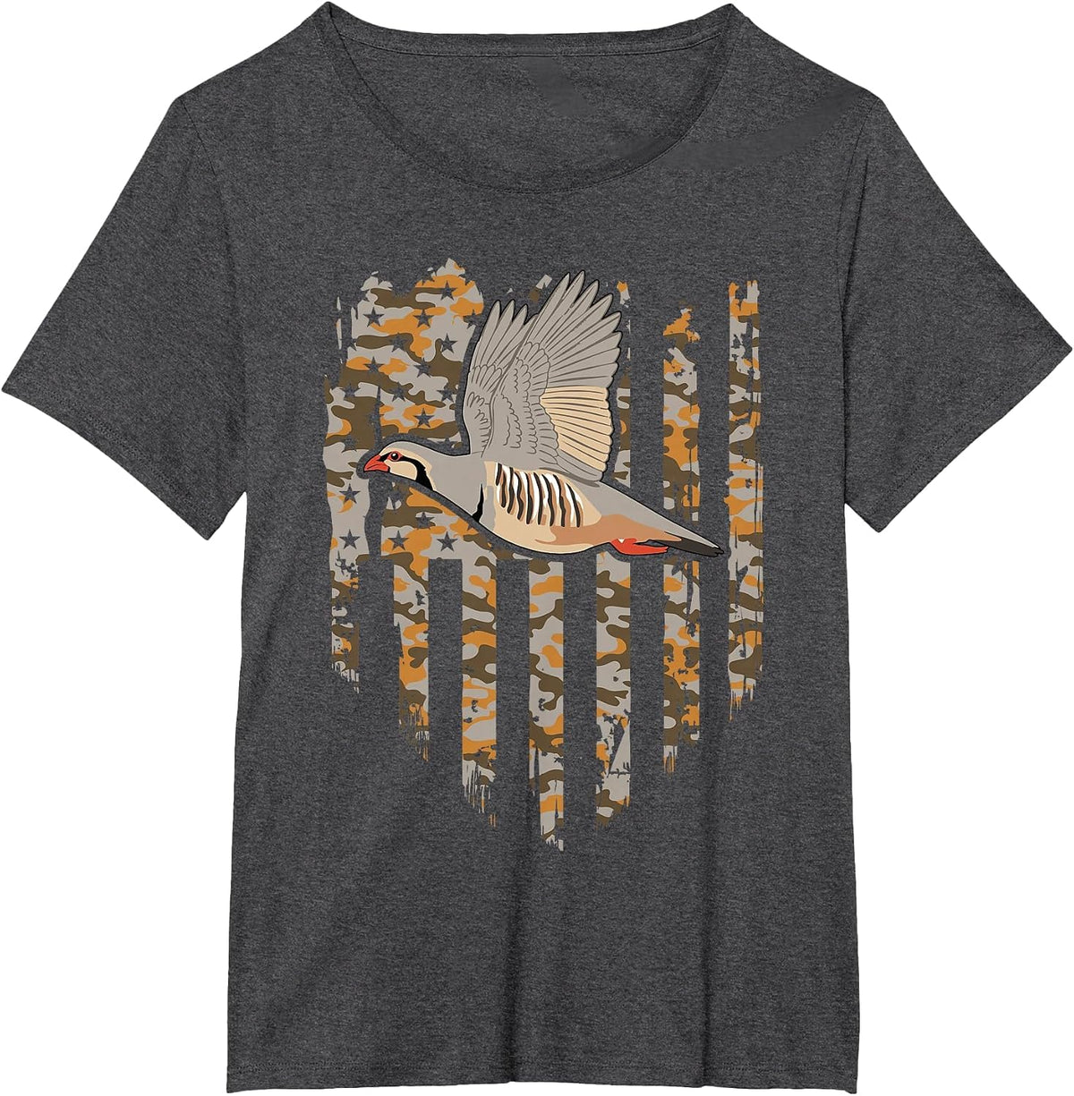 Chukar Bird Hunting American Flag Camo T-Shirt - Dark Heather Grey