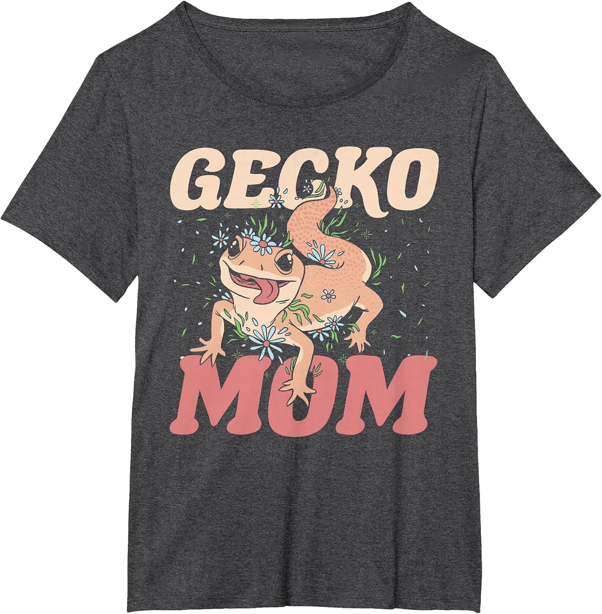 Gecko Mom - Lizard Clothing Women Crested Leopard Gecko T-Shirt - Dark Heather Grey