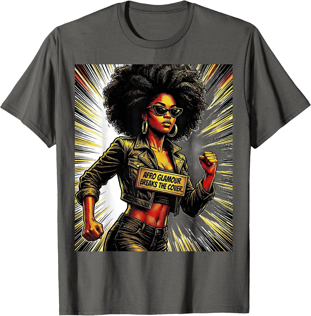 Men's Afro Glamour Breaks The Cover Comic Book Black Women Pride T-Shirt - Asphalt Grey