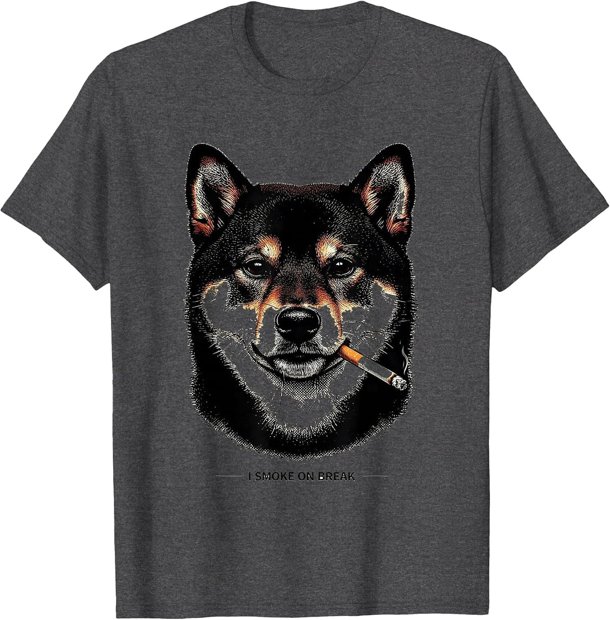 Men's I Smoke On Break Funny Shiba Inu Dog Meme Humor T-Shirt - Dark Heather Grey