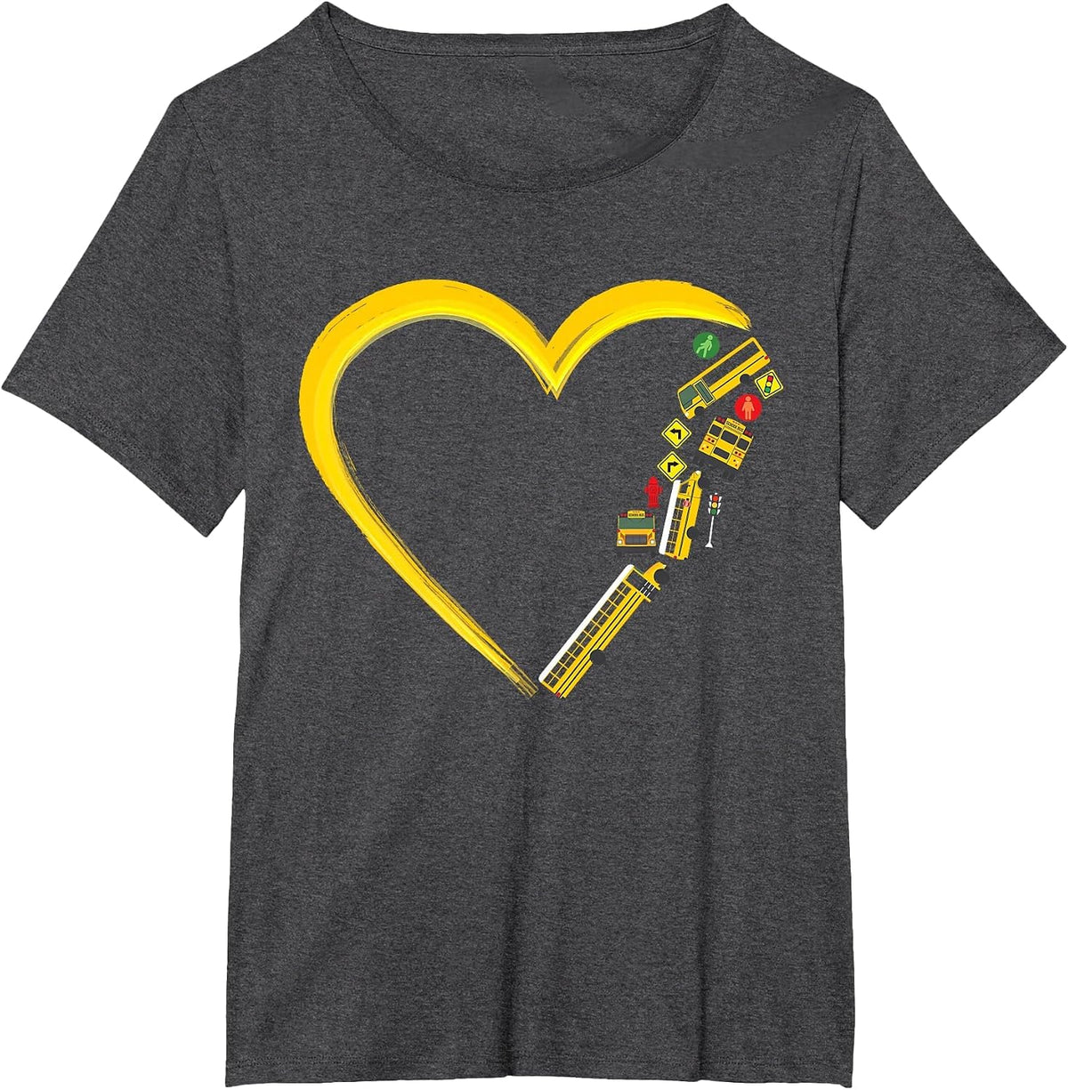 School Bus Driver Heart T-Shirt - Dark Heather Grey