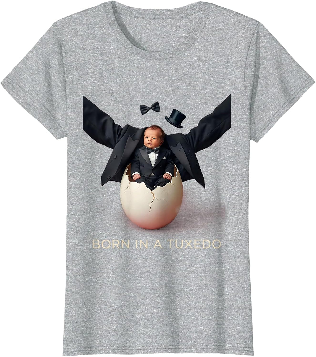Women's Born in a Tuxedo Classic Formal Style Design T-Shirt - Heather Grey