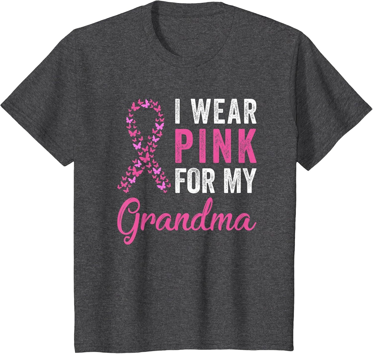 I Wear Pink for My Grandma Ribbon Breast Cancer Support T-Shirt - Dark Heather Grey