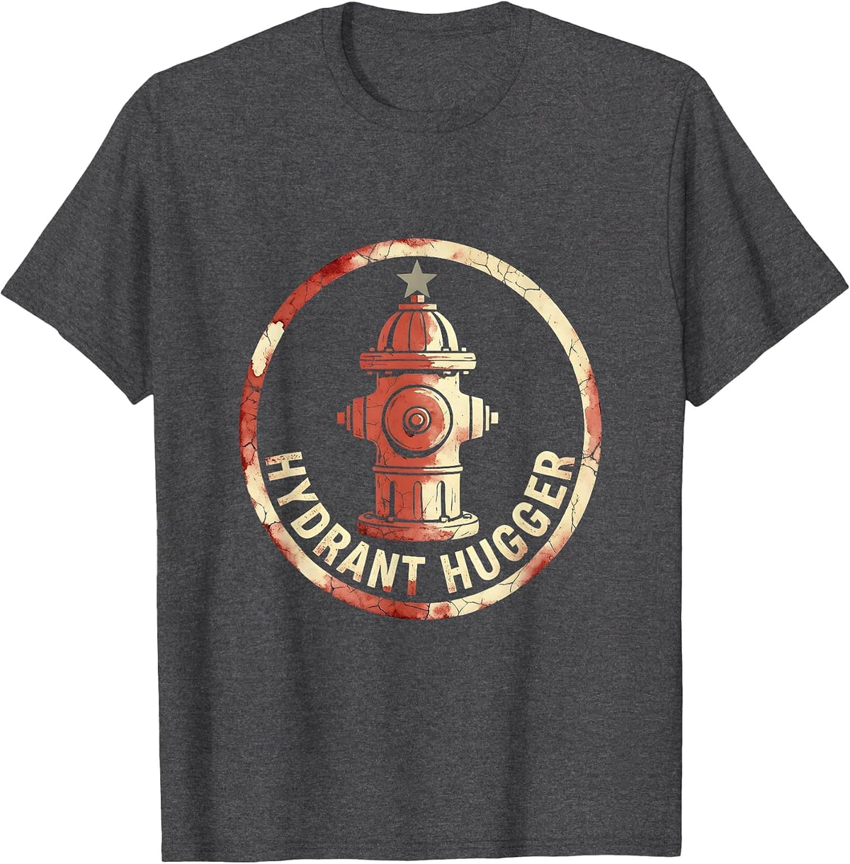 Hydrant Hugger Funny Firefighter Design T-Shirt - Dark Heather Grey