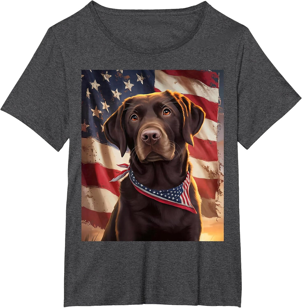 American Flag 4th of July Dog American Chocolate Labrador T-Shirt - Dark Heather Grey