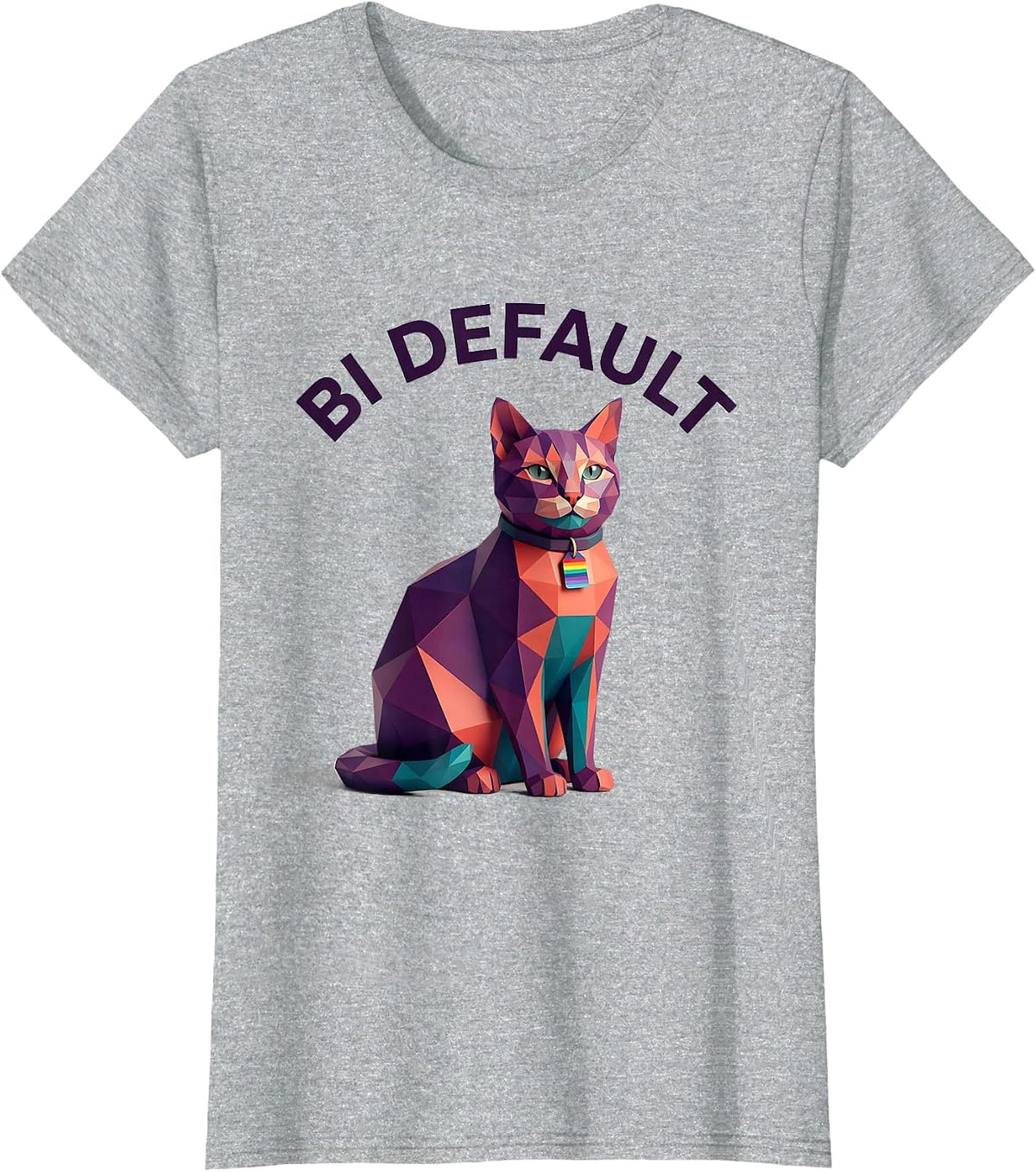 Women's Bi Default Low Poly LGBTQ Pride Cat Humor T-Shirt - Heather Grey