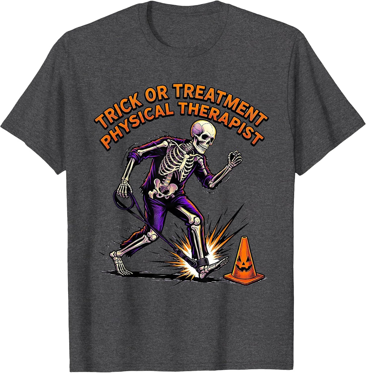 Trick Or Treatment Physical Therapist Halloween Comic Book T-Shirt - Dark Heather Grey
