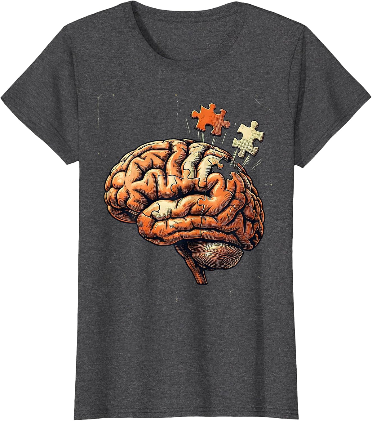 Women's Sped Teacher Brain Puzzle Illustration Graphic T-Shirt - Dark Heather Grey
