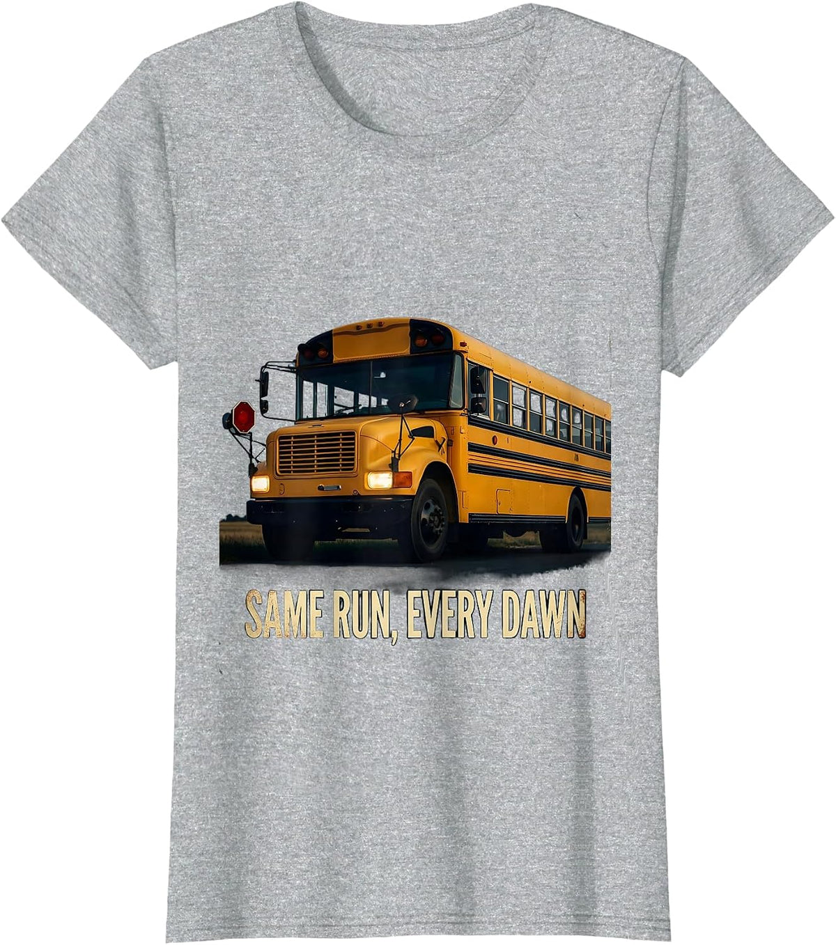 Same Run Every Dawn Vintage School Bus Driver Appreciation T-Shirt - Heather Grey
