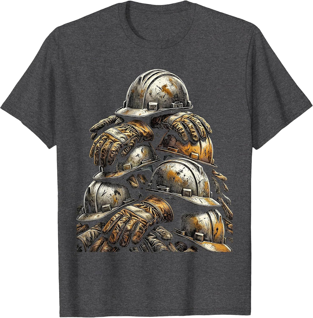 Blue Collar Work Gloves and Helmets Graphic T-Shirt - Dark Heather Grey