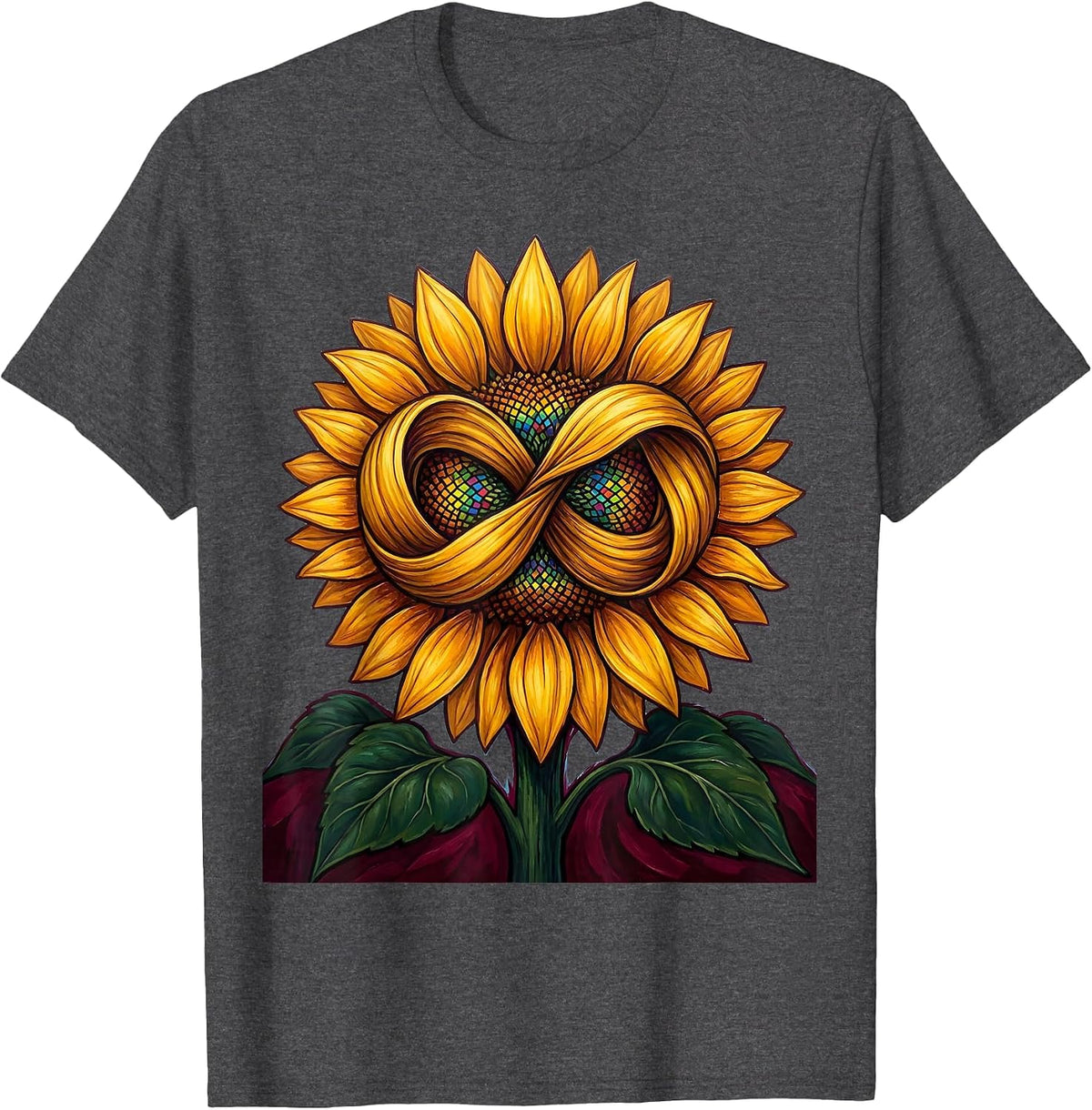 Men's Autism Awareness Sunflower Infinity Symbol Design T-Shirt - Dark Heather Grey